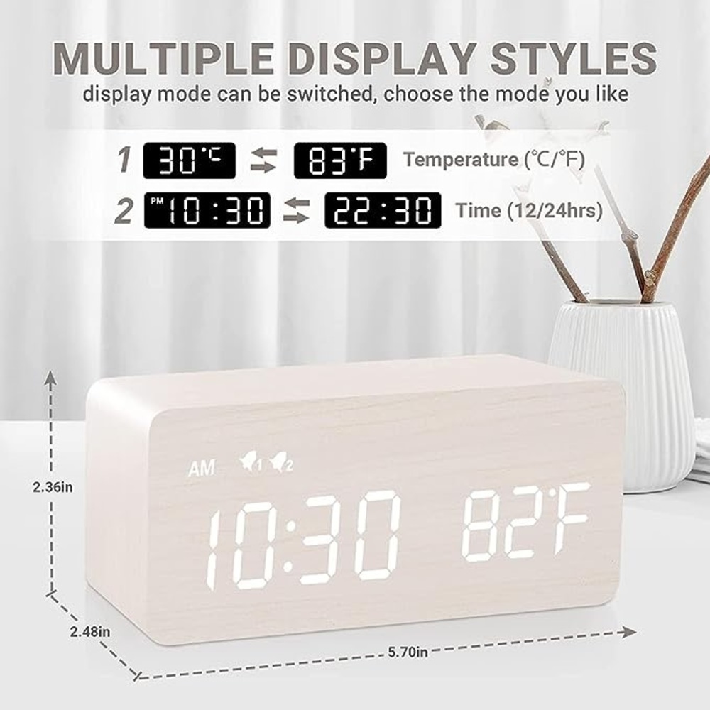 New Digital Wooden Alarm Clock with Phone Charging - Picture 4 of 7